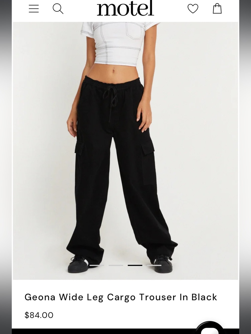 Motel Geona Black Wide-Leg Cargo Trousers